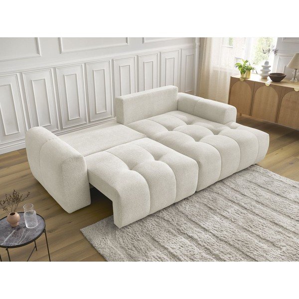 Bela raztegljiva kotna sedežna garnitura iz šenilje s prostorom za shranjevanje (desni kot/z ležalnikom) Roxelane – Bobochic Paris-image-4