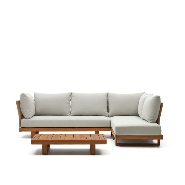 Kremno bela/naravna vrtna garnitura iz masivne akacije za 5 oseb Raco – Kave Home-image-2