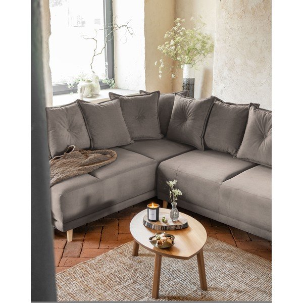 Svetlo rjava raztegljiva kotna sedežna garnitura iz rebrastega žameta (levi kot/v obliki črke "U") Lazy Lukka – Miuform-image-3