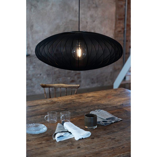Črna viseča svetilka s tekstilnim senčilom ø 75 cm Florence – Markslöjd-image-1