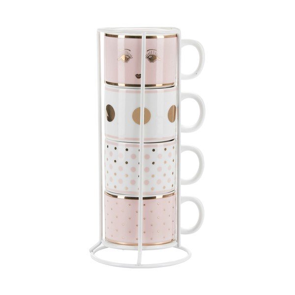 Komplet 4 porcelanstih lončkov s stojalom Miss Étoile