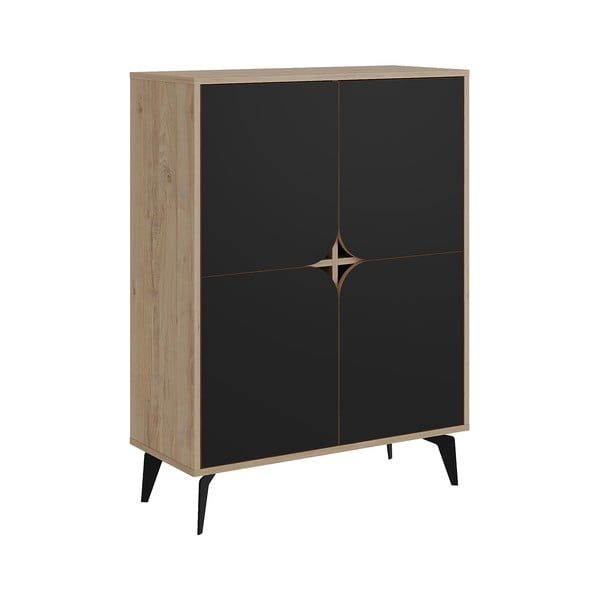 Črna/naravna omarica v hrastovem dekorju 90x120 cm Nola – Marckeric-image-2