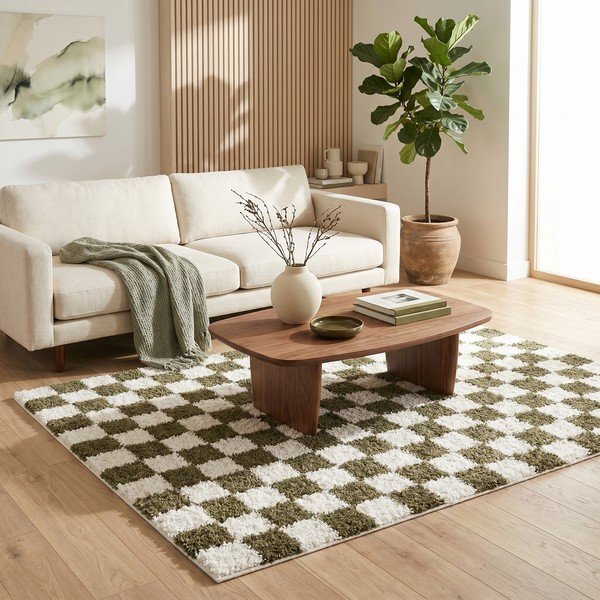 Temno zelena/kremno bela preproga 120x170 cm Grida – ESTE-image-4