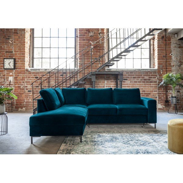 Turkizna žametna raztegljiva kotna sedežna garnitura (levi kot) Lofty Lilly – Miuform-image-3