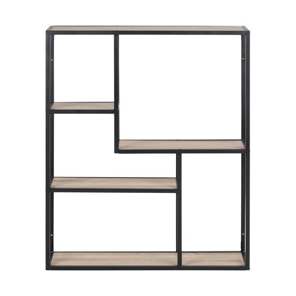 Črna stenska polica v hrastovem dekorju 75x91 cm Seaford – Actona