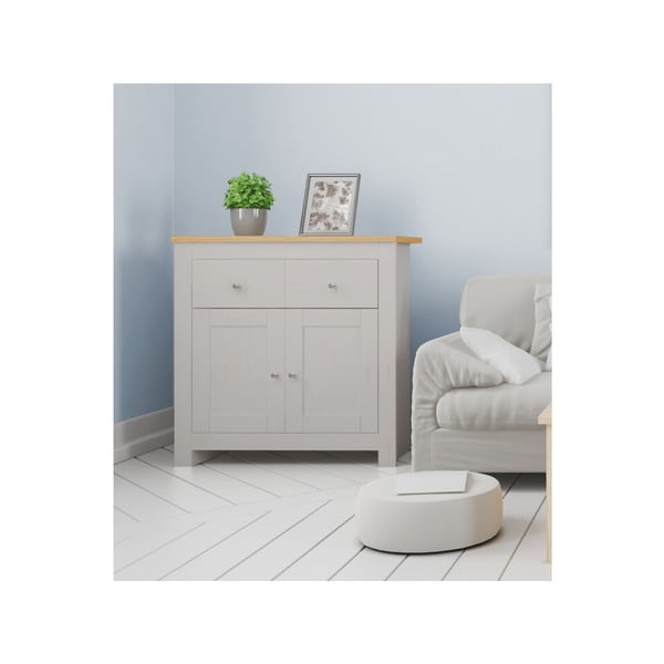 Siva/naravna nizka komoda v hrastovem dekorju 79x81 cm Emerald – Støraa-image-2