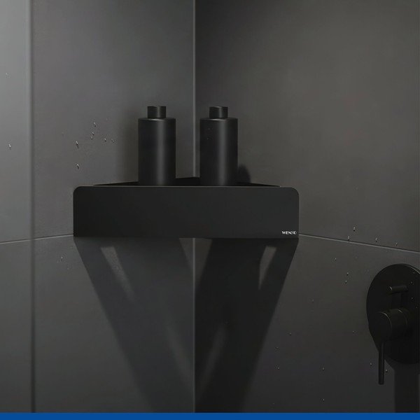 Črna kopalniška polica s Turbo-Loc pritrditvijo iz nerjavečega jekla z namestitvijo brez vrtanja/kotna Lizan – Wenko-image-1