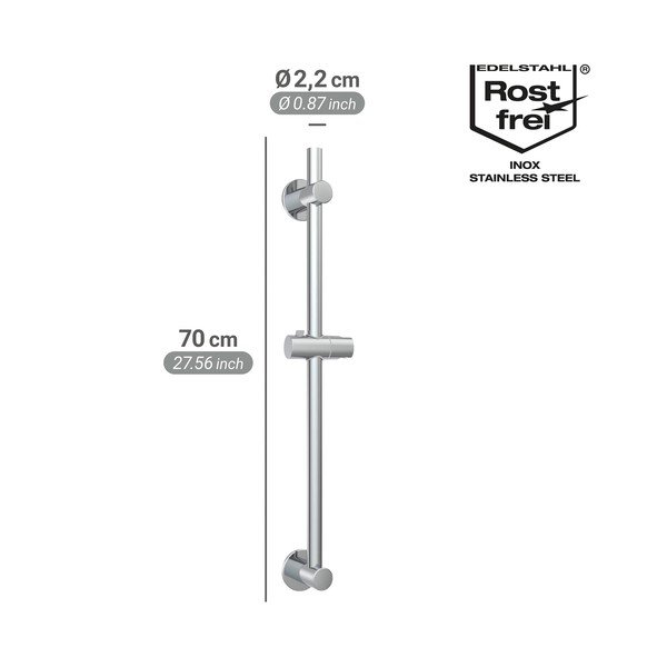 Drog za tuš iz nerjavečega jekla v sijajno srebrni barvi z namestitvijo brez vrtanja z drsnim nosilcem 70 cm – Wenko-image-4