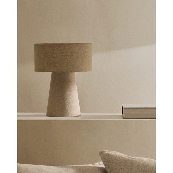 Sivo-bež namizna svetilka s tekstilnim senčilom (višina 35 cm) Algaida – Kave Home-image-1