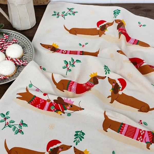 Bombažna kuhinjska krpa 70x50 cm Festive Sausage Dog – Rex London-image-1