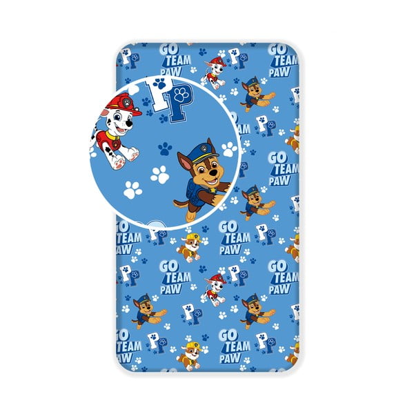Modra napenjalna bombažna otroška rjuha 90x200 cm Paw Patrol – Jerry Fabrics