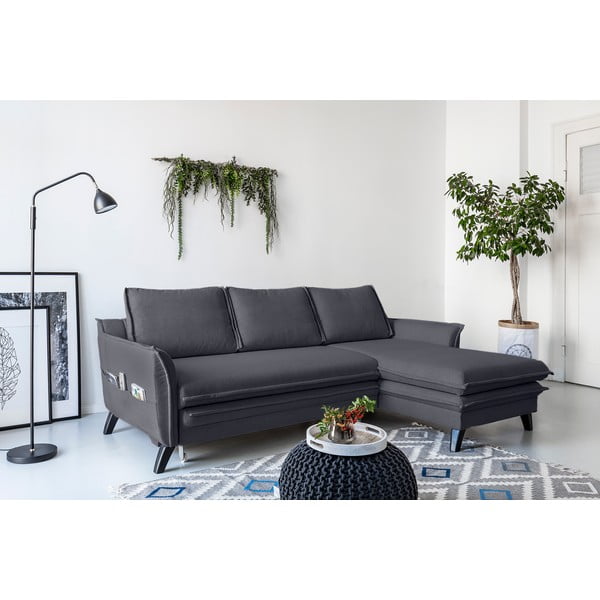 Antracitno siva raztegljiva sedežna garnitura Miuform Charming Charlie, desni kot-image-3