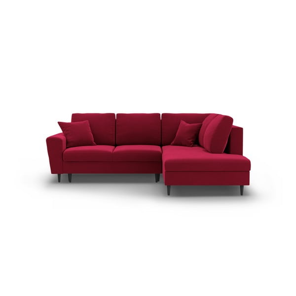 Rdeča žametna raztegljiva kotna sedežna garnitura s prostorom za shranjevanje (desni kot/v obliki črke L) Kyoto – Cosmopolitan Design