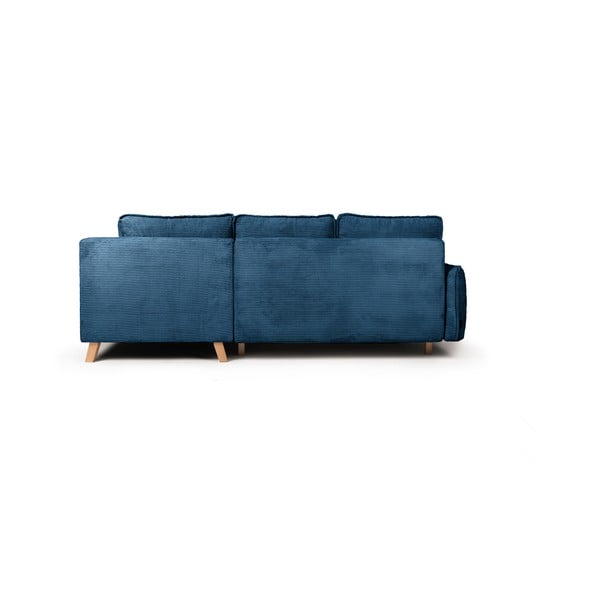 Modra raztegljiva kotna sedežna garnitura iz rebrastega žameta (desni kot) Tori – Bonami Selection-image-4