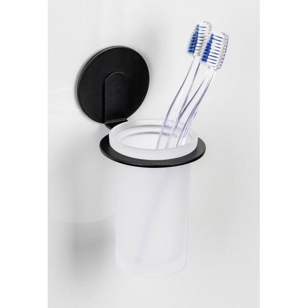 Mat črn steklen lonček za zobne ščetke z namestitvijo brez vrtanja Bivio – Wenko-image-1
