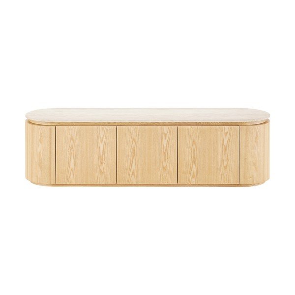 Kremno bela/v naravni barvi TV omarica s kamnito mizno ploščo 160x45x40 cm Larvik – House Nordic-image-4