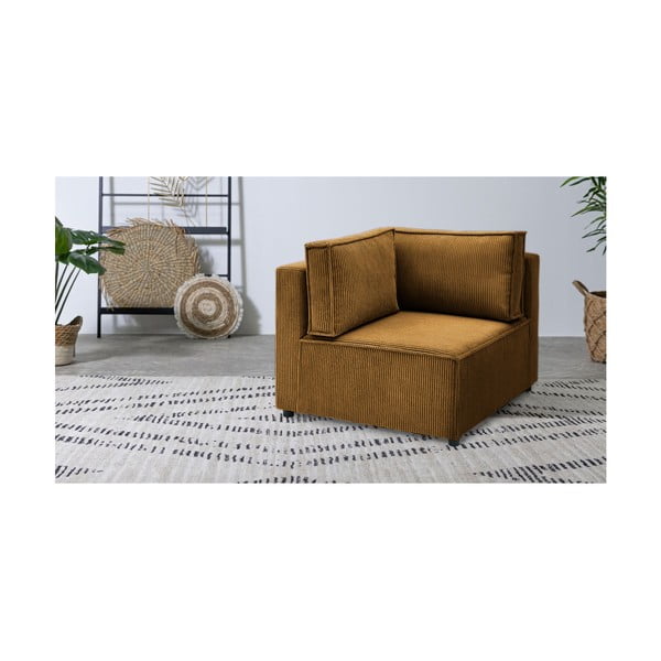 Gorčično rumen modul za sedežno garnituro iz rebrastega žameta (s kotom po izbiri) Nihad modular – Bobochic Paris-image-1