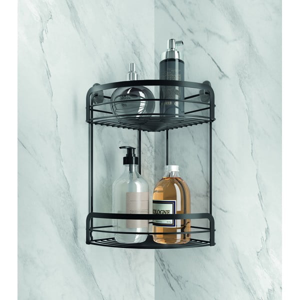Črna kotna dvostopenjska kopalniška polica Metaltex Origin Lava-image-1