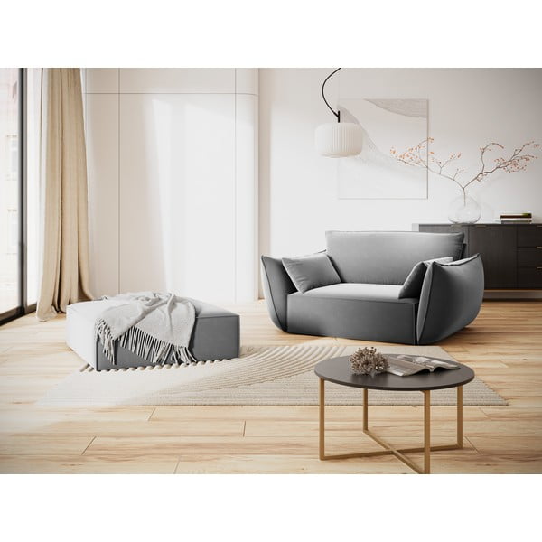 Svetlo siv žameten fotelj Vanda – Mazzini Sofas-image-1