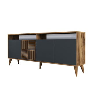Antracitno siva/naravna nizka komoda v orehovem dekorju 180x79 cm Milan – Kalune Design