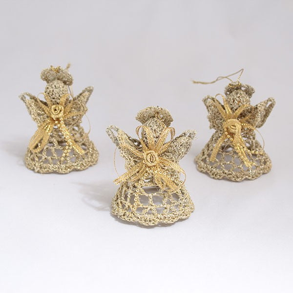 Tekstilni viseči okraski zlati angeli, 3 kosi