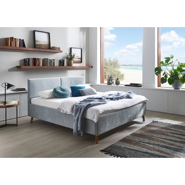 Svetlo modra oblazinjena zakonska postelja z letvenim dnom 160x200 cm Piano – Meise Möbel-image-1