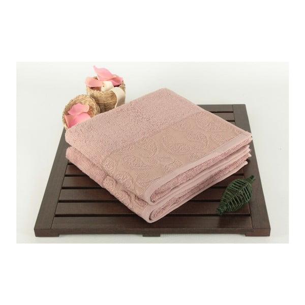 Komplet 2 prašno rožnatih brisač iz 100 % bombaža Sal Dusty Rose, 50 x 90 cm