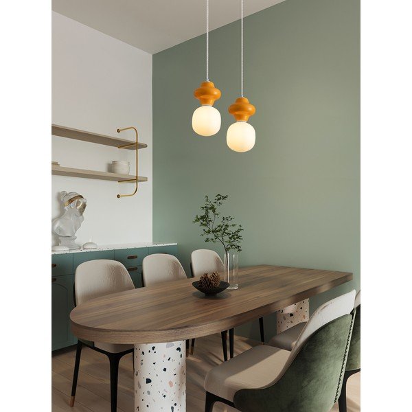 Bela/oranžna keramična viseča svetilka s steklenim senčilom ø 18 cm Clio – Nova Luce-image-1