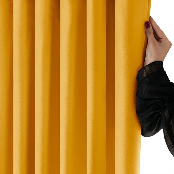 Gorčično rumena žametna zavesa za delno zatemnitev 400x175 cm Velto – Filumi-image-4