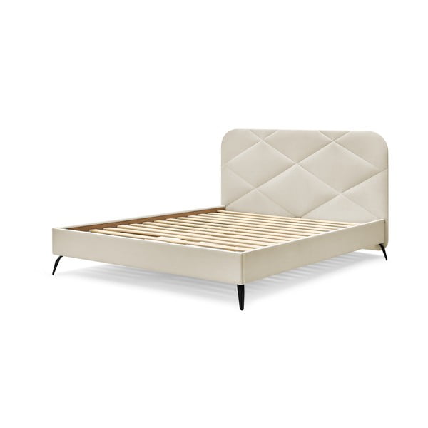Bež oblazinjena zakonska postelja z letvenim dnom 160x200 cm Prune – Bobochic Paris