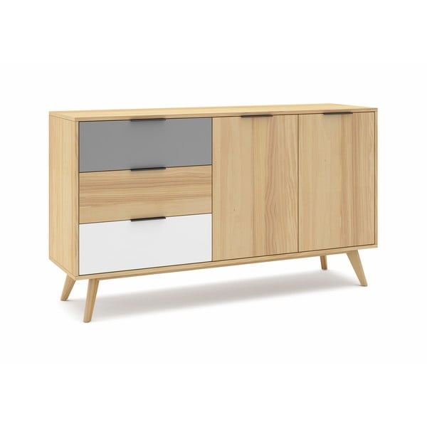 Nizka komoda iz masivnega bora v naravni barvi 140x81 cm Elfa – Marckeric-image-2