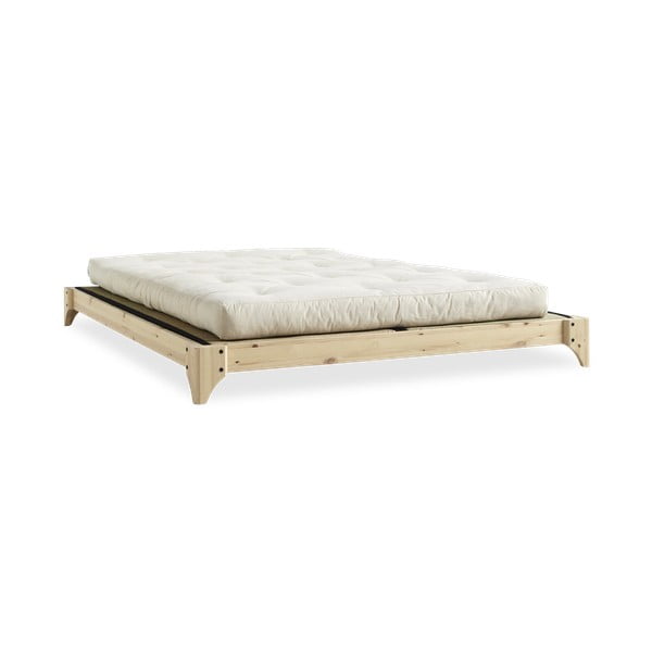 Dvoposteljna postelja iz borovega lesa z ležiščem in tatamijem Karup Design Elan Comfort Mat Natural Clear/Natural, 160 x 200 cm