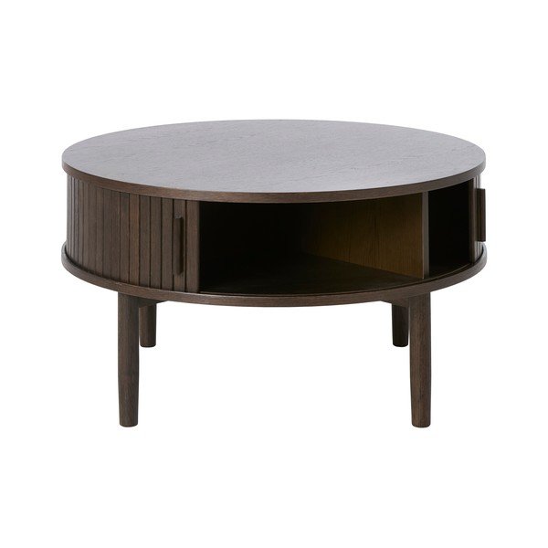 Okrogla klubska mizica v hrastovem dekorju v temni naravni barvi ø 85 cm Meta – Unique Furniture-image-2