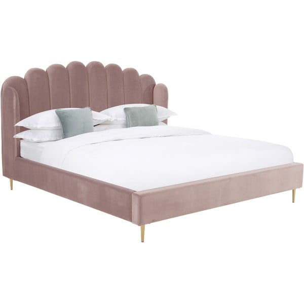 Roza oblazinjena postelja z žametno prevleko Westwing Collection Glamour, 180 x 200 cm