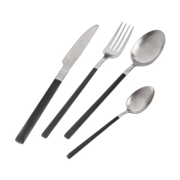 Črn/srebrn pribor iz nerjavečega jekla 24 ks Skandi – Orion