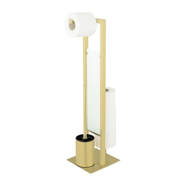 Stojalo za WC papir z WC ščetko iz nerjavečega jekla v zlati barvi Rivalta – Wenko