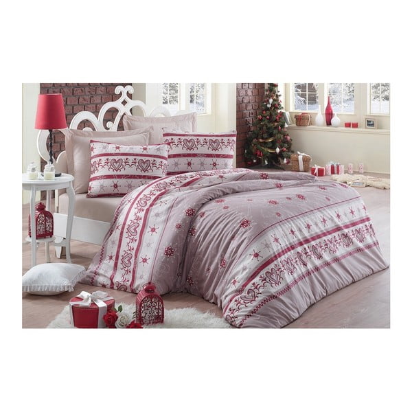 Bež bombažna posteljnina z rjuho za zakonsko posteljo Sneg, 160 x 220 cm