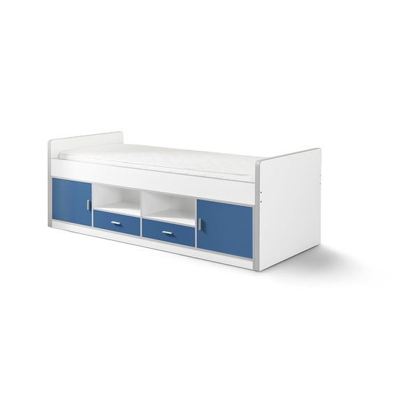Belo-modra otroška postelja s prostorom za shranjevanje Vipack Bonny, 200 x 90 cm