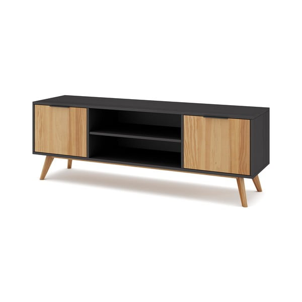 Črna/naravna TV omarica iz masivnega bora 140x53 cm Lavis – Marckeric-image-3