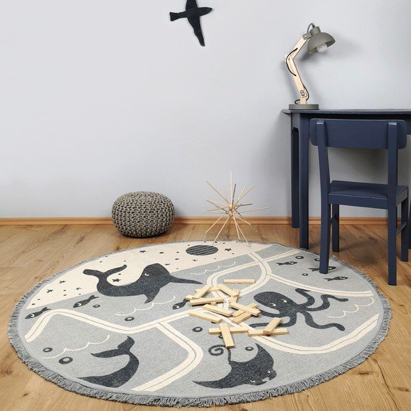 Otroška bombažna ročno izdelana preproga Nattiot Little Deep Blue, ø 120 cm-image-1