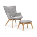 Siv fotelj z naslonjalom za noge iz rebrastega žameta Niko – Ropez