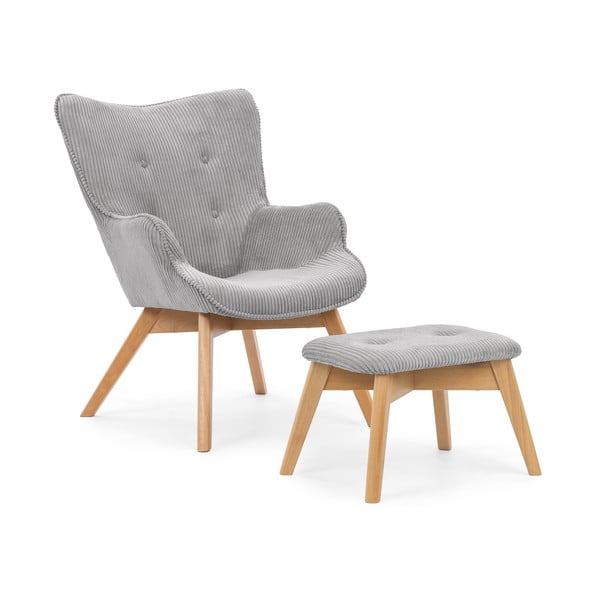 Siv fotelj z naslonjalom za noge iz rebrastega žameta Niko – Ropez