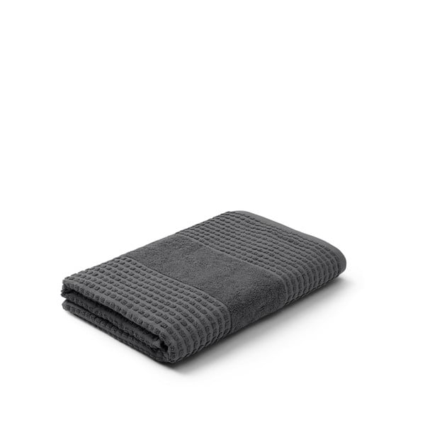 Temno siva frotirna brisača iz organskega bombaža 70x140 cm Check – JUNA-image-2