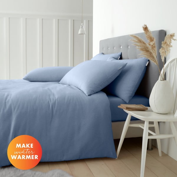 Svetlo modra flanelna posteljnina za zakonsko posteljo 200x200 cm Brushed – Catherine Lansfield-image-4