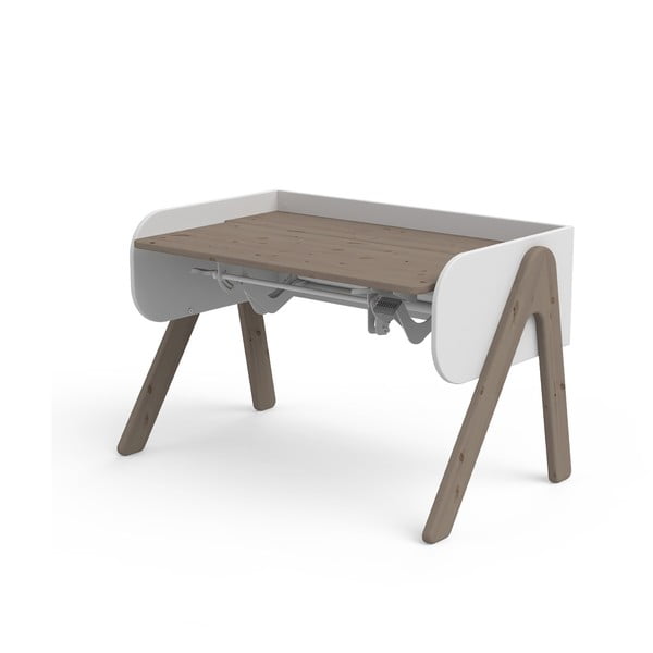 Temno rjavo-bela pisalna miza iz borovega lesa z nastavljivo višino Flexa Woody