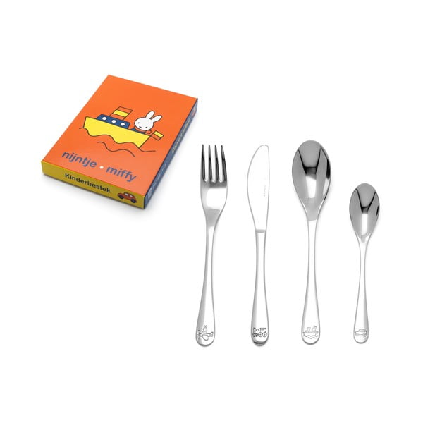 Otroški jedilni pribor iz nerjavečega jekla v srebrni barvi 4 ks Miffy – Zilverstad-image-3