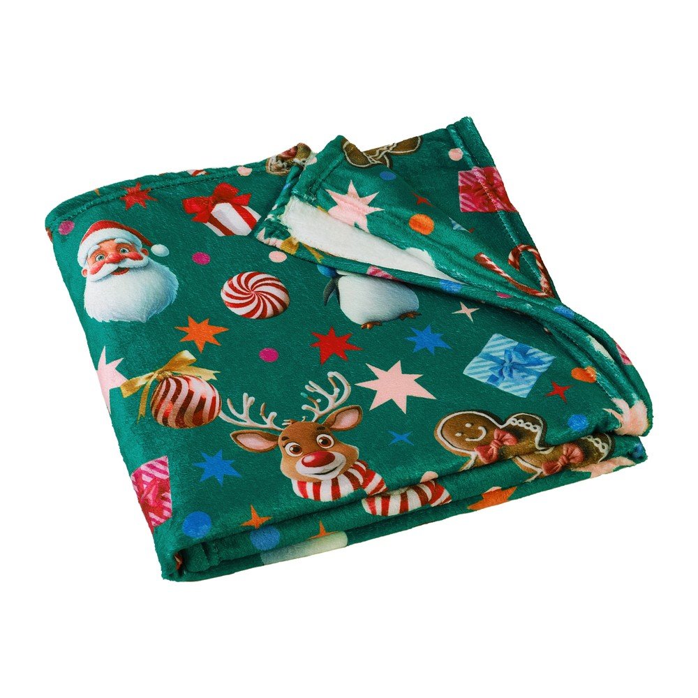 Zelena odeja z božičnim motivom iz mikropliša 130x170 cm Christmas Icons