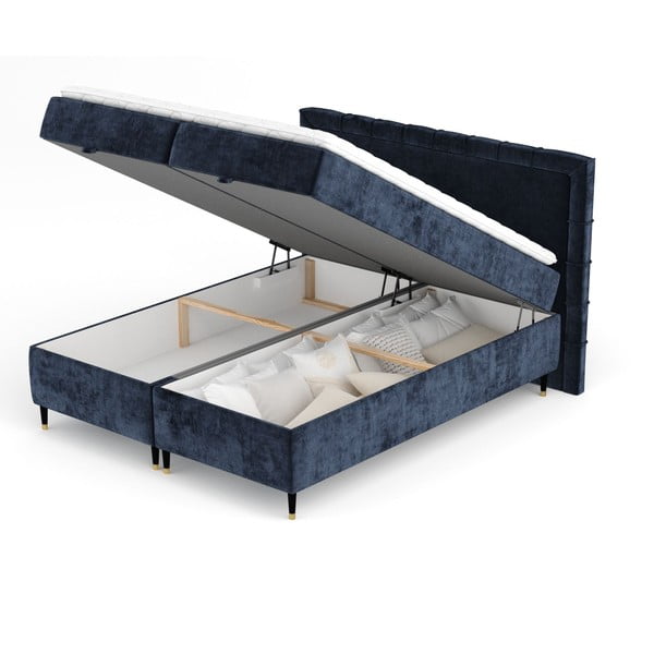 Temno modra boxspring postelja s prostorom za shranjevanje 160x200 cm Voyage – Maison de Rêve-image-2