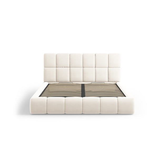 Kremno bela žametna oblazinjena zakonska postelja s prostorom za shranjevanje in z letvenim dnom 180x200 cm Bellis – Micadoni -image-3