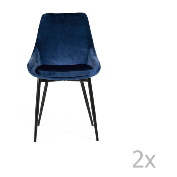 Komplet 2 temno modrih jedilnih stolov z žametnim oblazinjenjem Tenzo Lex